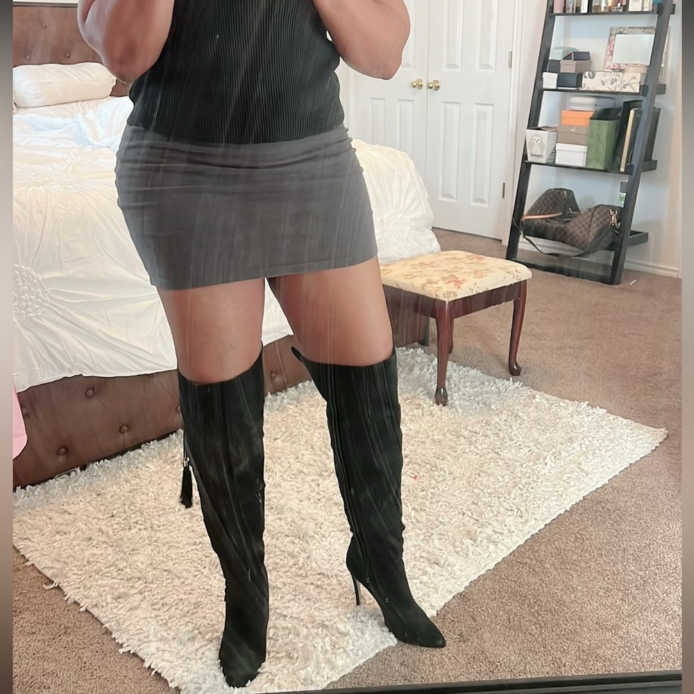 BLACK COLOR: Just Fab “over-the-knee” boots.